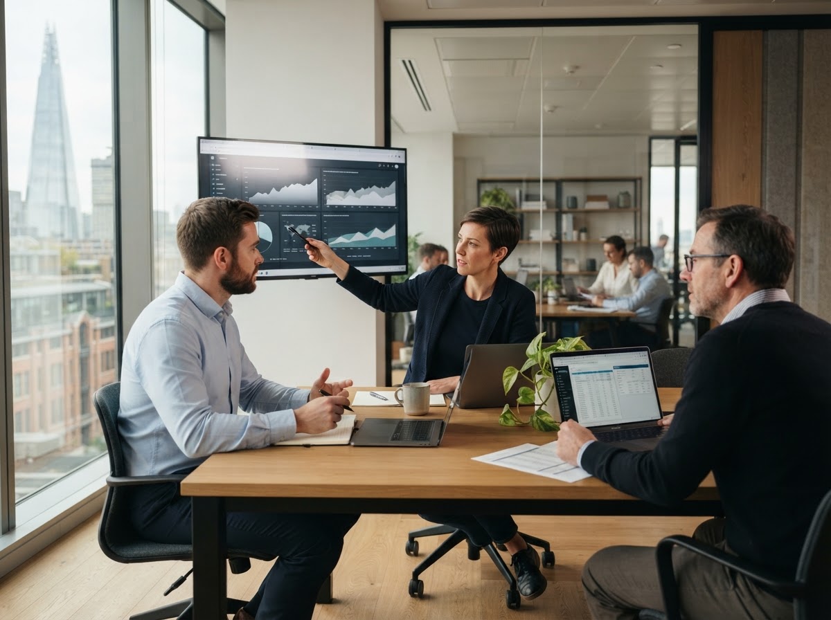 Brio Patrimazgo analysts reviewing automated portfolio strategy output